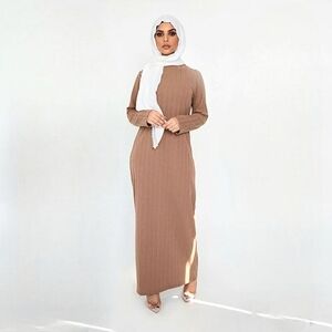 Veiled Collection New York Ribbed Maxi Dress in Taupe - Small